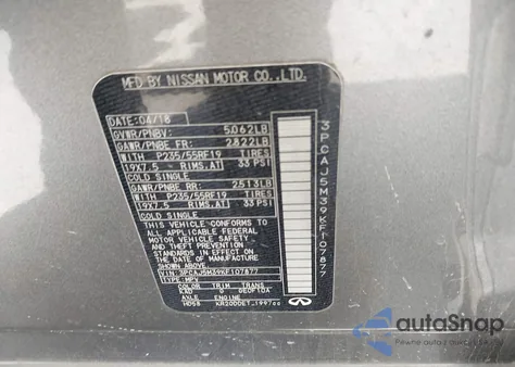 2019 Infiniti Qx50 Essential z USA, uszkodzony, nr VIN 3PCAJ5M39KF107877